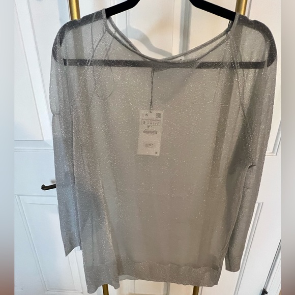 Zara Silver Metallic Thread Knit Sweater S - Picture 4 of 9